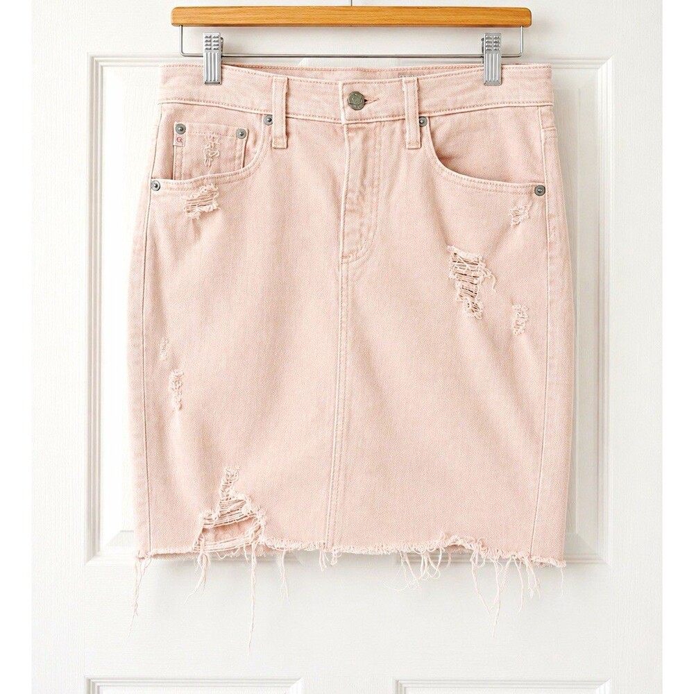 AG Adriano Goldschmied Pink Denim Distressed Mini Skirt Pockets Sz 25